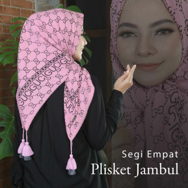 SEGIEMPAT PLISKET MOTIF GUCCI / HIJAB SEGI EMPAT PLISKET GUCCI JAMBUL VOAL PREMIUM