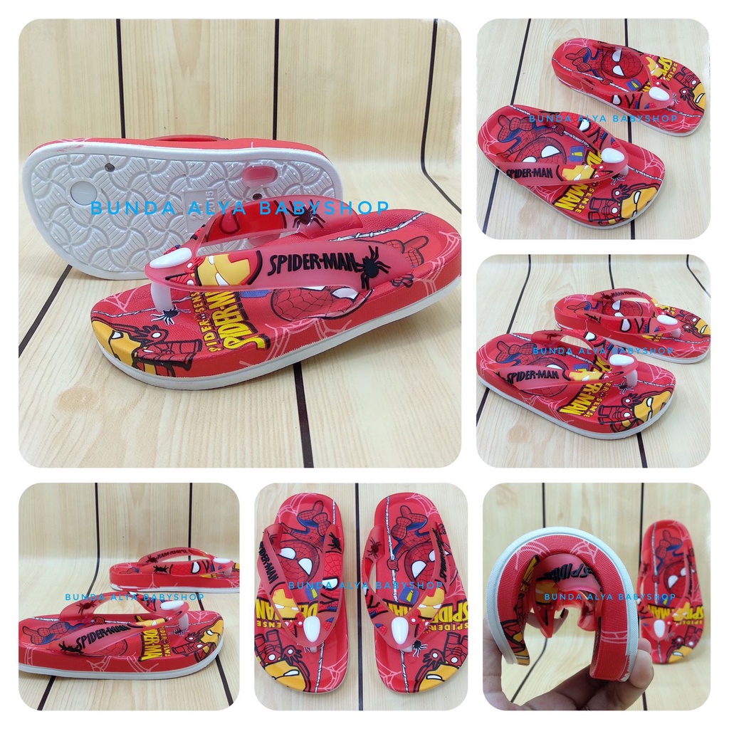 Sendal Anak Laki Jepit IMPORT Usia 4 5 6 7 Tahun MERAH Motif Superhero - Sandal Jepit Anak Cowok Elastis Alas Karet Anti Licin