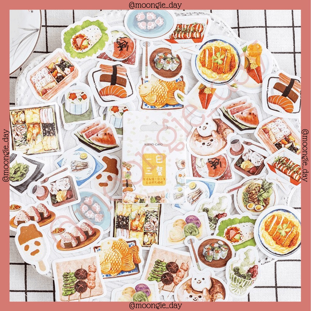 

45 PCS/BOX STIKER KOTAK TEMA FOOD MAKANAN DESSERT BULLET JURNAL DIY DIARY JOURNAL LUCU MURAH