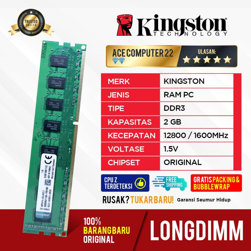 KINGSTON LONGDIMM DDR3 2GB PC12800