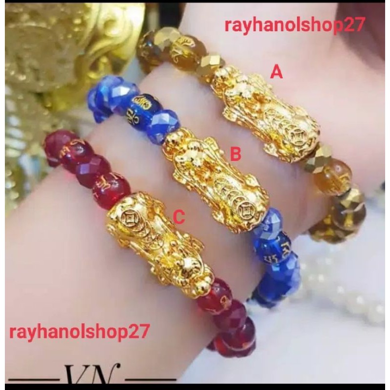 Gelang tangan pria wanita batu naga elegan Lapis emas 22k