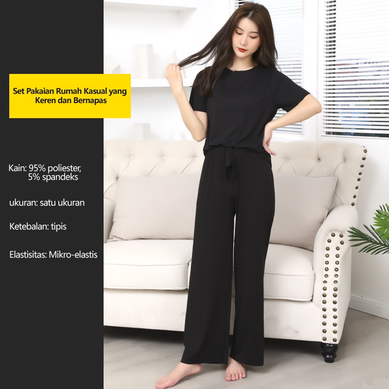 UNINICE set piyama wanita polos/Setelan lengan pendek celana dast/warna solid satu ukuran piyama set/Pakaian rumah yang nyaman, bernapas, dan menyegarkan/Sangat Tipis Dan Keren Pakaian Rumah Longgar Sutra Es T-shirt Celana Piyama Set