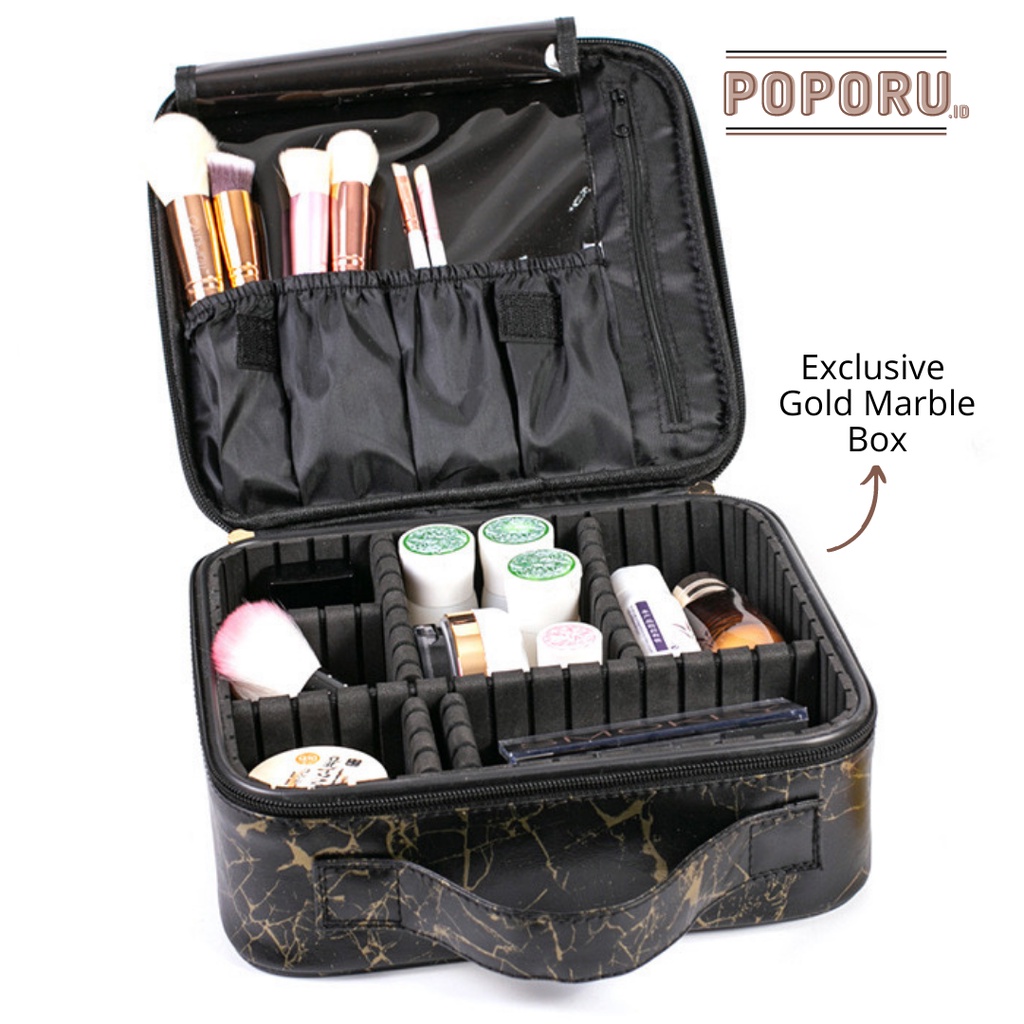 POPORU GOLD MARBLE pouch 5 types -  black cosmetics bag organizer for make up - tas tempat kosmetik hitam