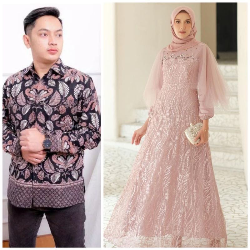 COUPLE PASANGAN - SARIMBIT BATIK COUPLE GAMIS RADIKA - BAJU COUPLE KONDANGAN KEKINIAN - DRESS PESTA KONDANGAN