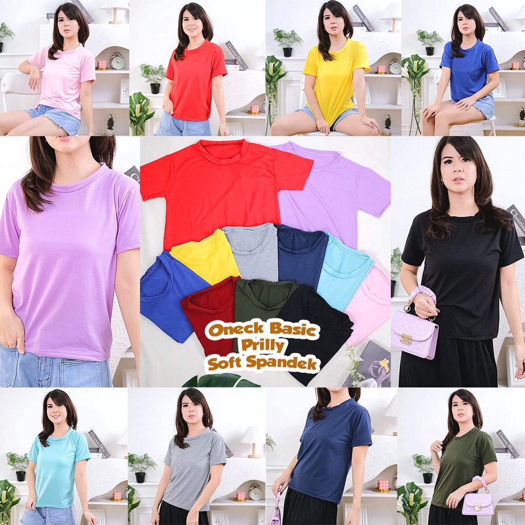 Tq88indonesia Baju Kaos Wanita Lengan Pendek / Oneck Prilly SOFT SPANDEK / Baju Santai Cewek / Ootd / Outfit Terbaru