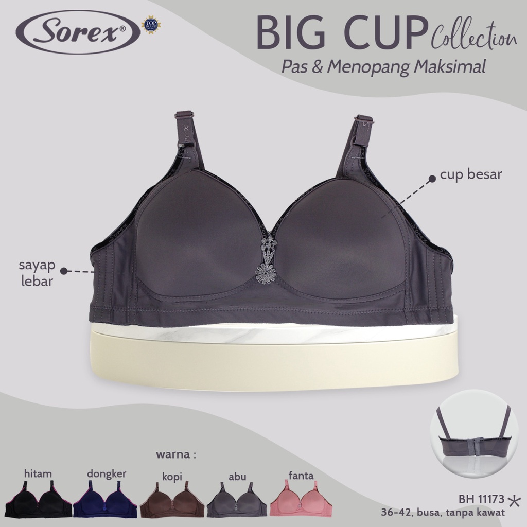 Bra Wanita Busa Tipis Tanpa Kawat BIG CUP Sorex 11173 Size 36 38 40 42  Big Cup 3 Kait beha bh BTK