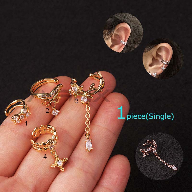 1Piece No Piercing Conch Cuff Earring Copper Zircon Ear Cartilage Fake Piercing Adjustable 10mm