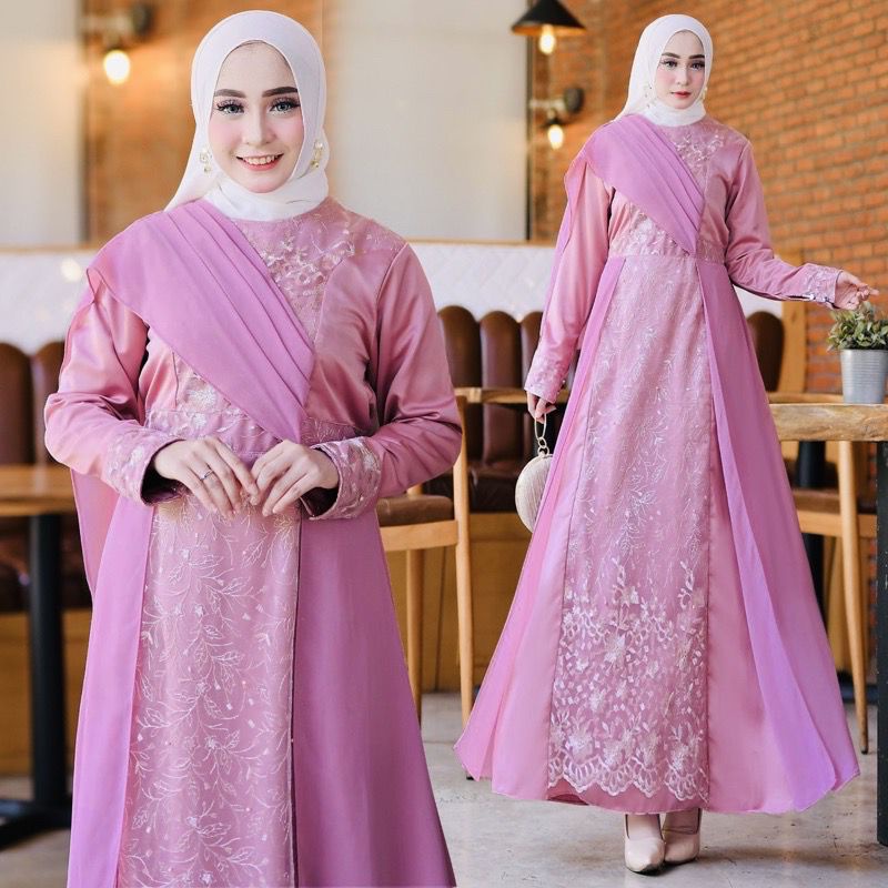 Saffira Gamis Terbaru Pesta Brukat Tile Maxi Dress Pesta Seragam Kondangan Muslim Wanita Jumbo Remaja Dewasa Premium