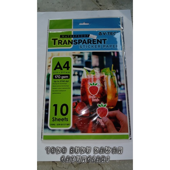 

KERTAS STIKER TRANSPARENT V-TEC A4 210x297 mm 170 gsm