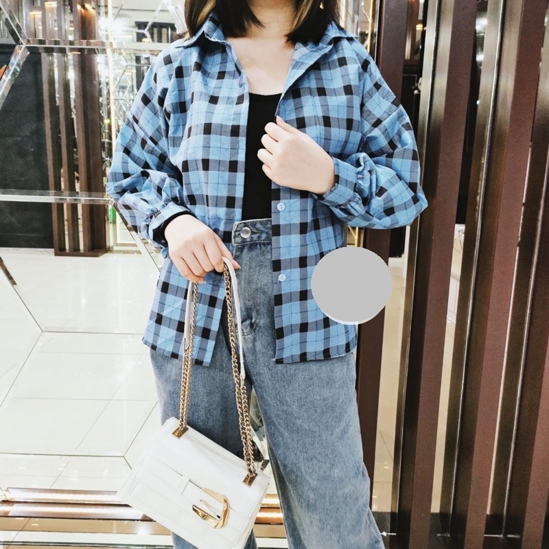 FDM-RR- KEMEJA OSLIN OVERSIZE WANITA / KEMEJA WANITA-BIRU