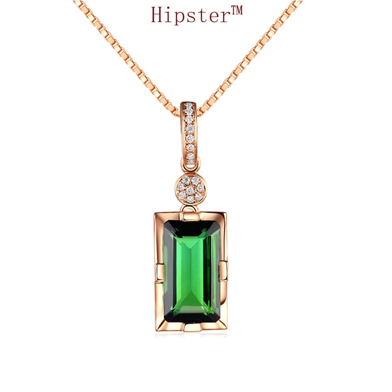 Popular Classic Trendy Light Luxury Emerald Square Full Diamond Pendant Necklace