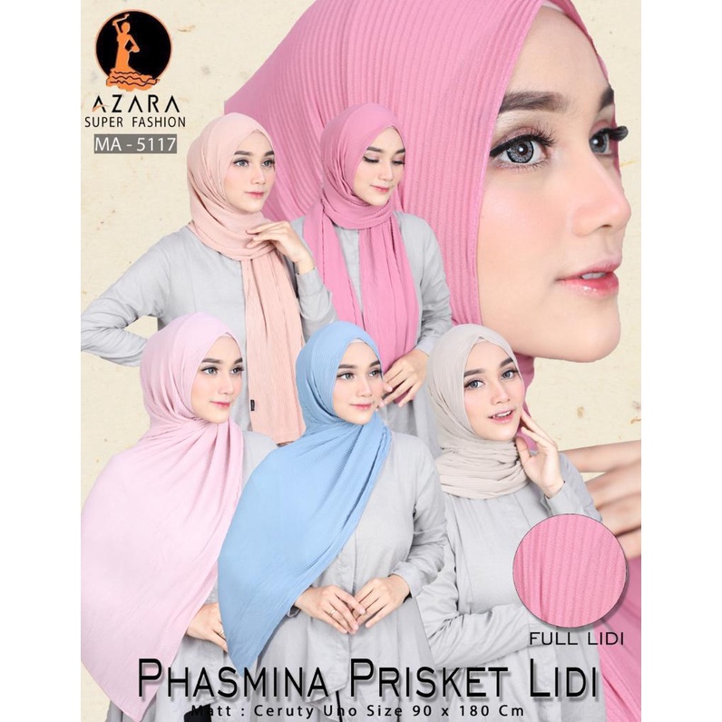 Pashmina Plisket Lidi Ceruty Full Tanpa Garis Tengah Ori by Azara