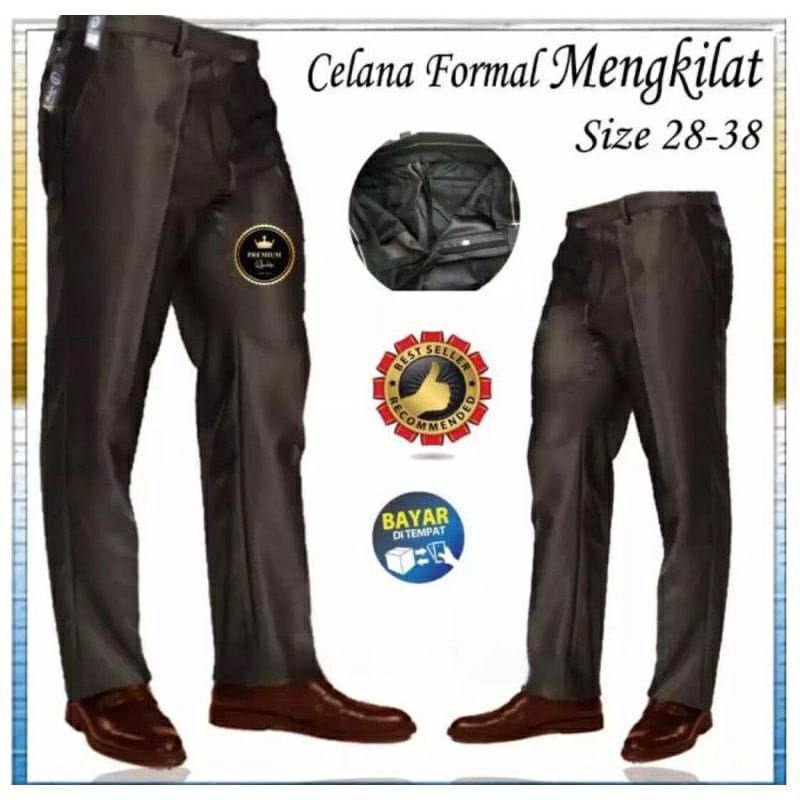 Celana Bahan Dasar Mengkilap Metalik Slimfit Kerja Kantor Formal