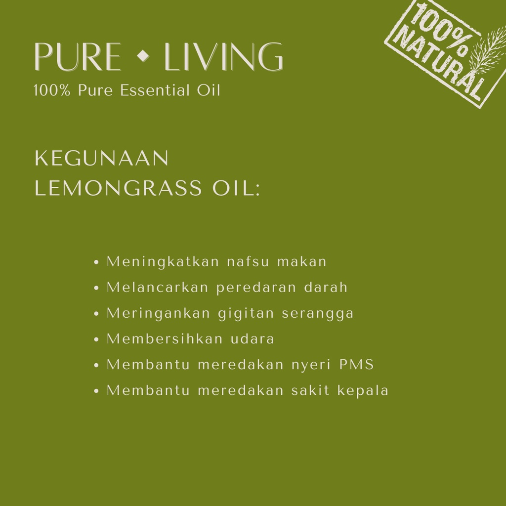 Lemongrass - 100% Pure Essential Oil 15ml | Ramadan Kareem Edition | Aromatherapy Oil 15ml | Pewangi Ruangan | Oil Aromaterapi Diffuser Oil Burner | Minyak Atsiri | Birthday Gift Ideas | Minyak Esensial | Room Fragrance Perfume | Pengharum Ruangan