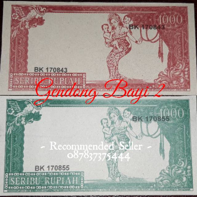 Uang souvenir 1000 sukarno gulung melengkung gambar gendong bayi 2
