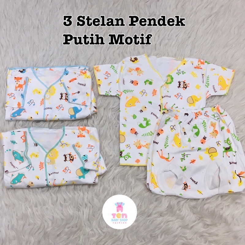 3Pcs Stelan Pendek Bayi Baru Lahir / New Born (0-3 bulan) Baju Tangan Pendek & Celana Pop - Airin