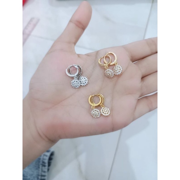 anting jepit donat + m. bunga full mp /anting perak asli silver 925 lapis emas/anting fashion wanita