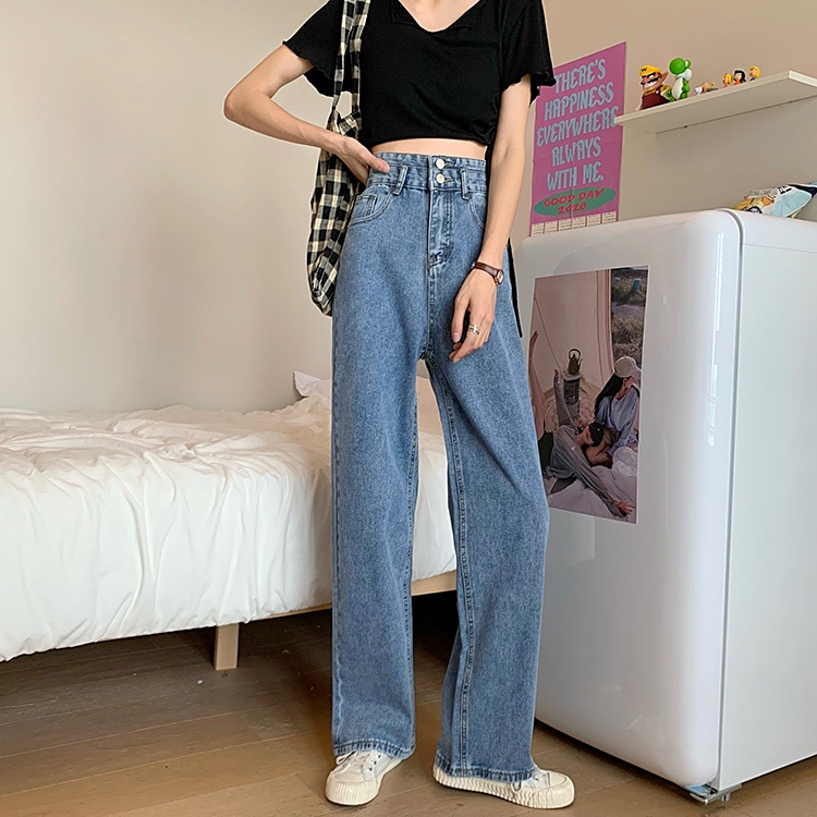 Korean Style Highwaist jeans celana panjang straight pants celana jeans wanita