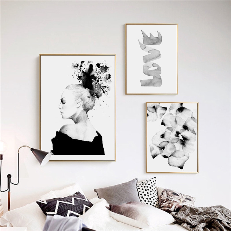 Abstract Canvas Painting Wall Art Fashion Girl Black And White Poster Prints Watercolor Wall Pictures For Living Room Home Decor Shopee Indonesia