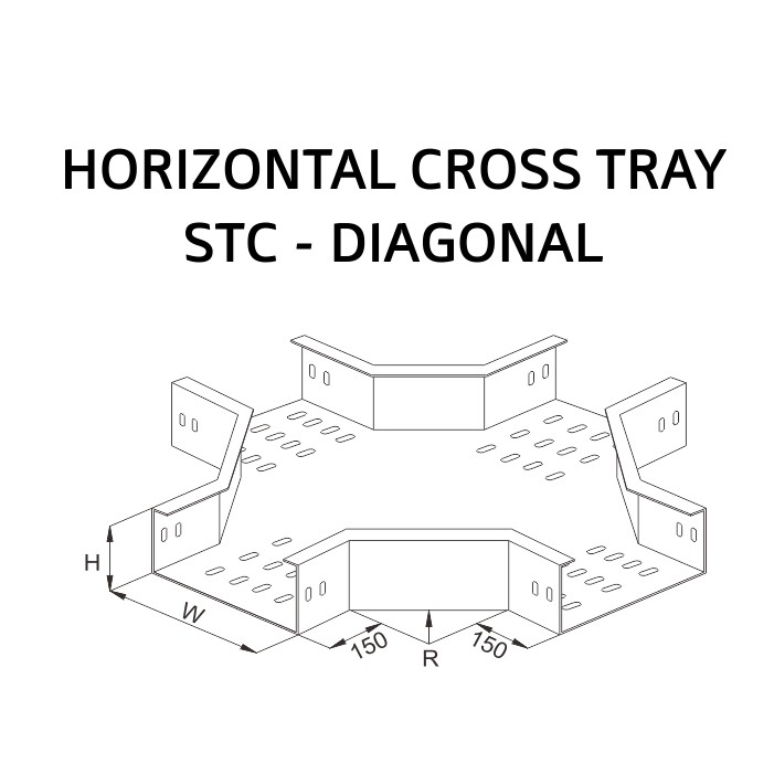 Horizontal Cross Tray STC Diagonal W100 x H100 x R150, 300, 450, 600 HDG Plat 1,8mm