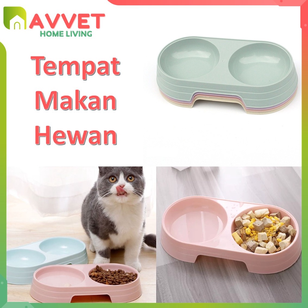 AVVET Tempat Makan Kucing Anjing 2 in 1 Mangkok Minum Hewan Doggy Lucu 2in1 Mangkok Makan Hewan Double Pet Food Bowl Import Murah