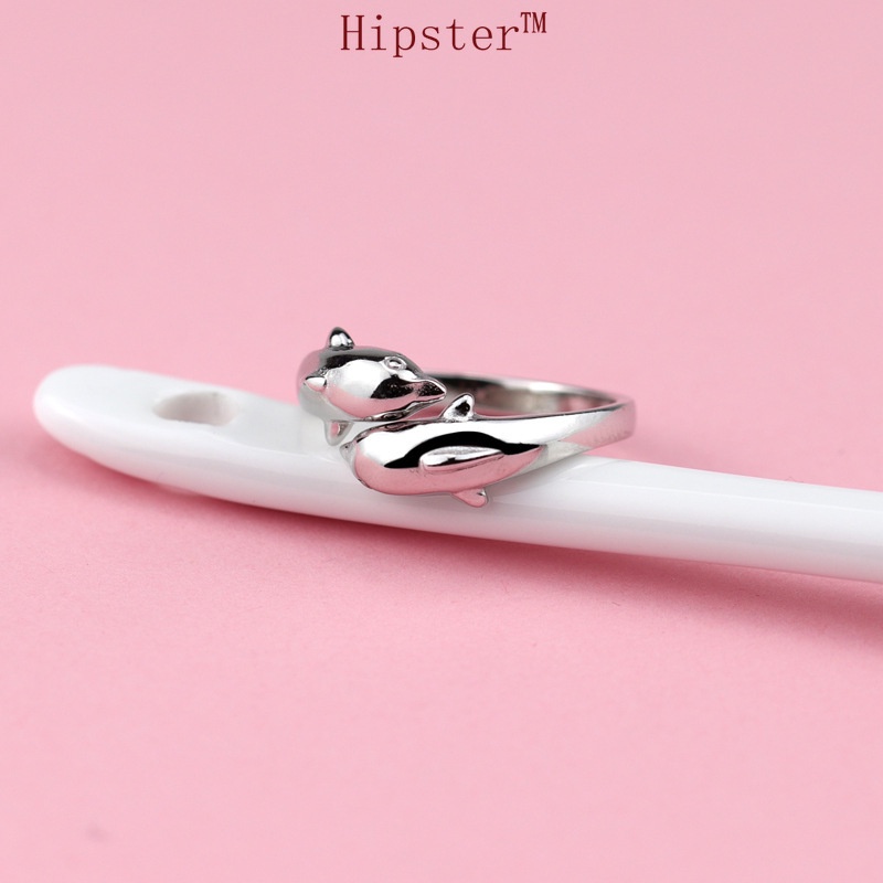 Hot Sale Best Selling Fashion Popular Happy Double Dolphin Adjustable Silver Ring