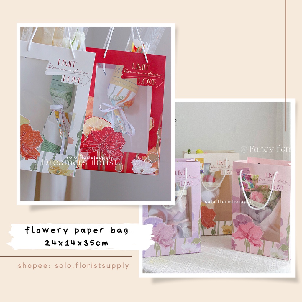 FLOWERY PAPER BAG TRANSPARAN BAG FLOWER BAG BENING TAS BUNGA Creative Square Window Bag For Flower G