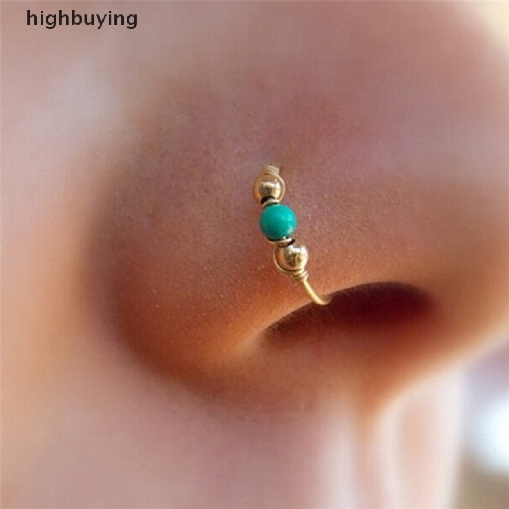 Hbid Anting Hoop Tindik Hidung Bahan Stainless Steel Hias Turquoise Untuk Wanita