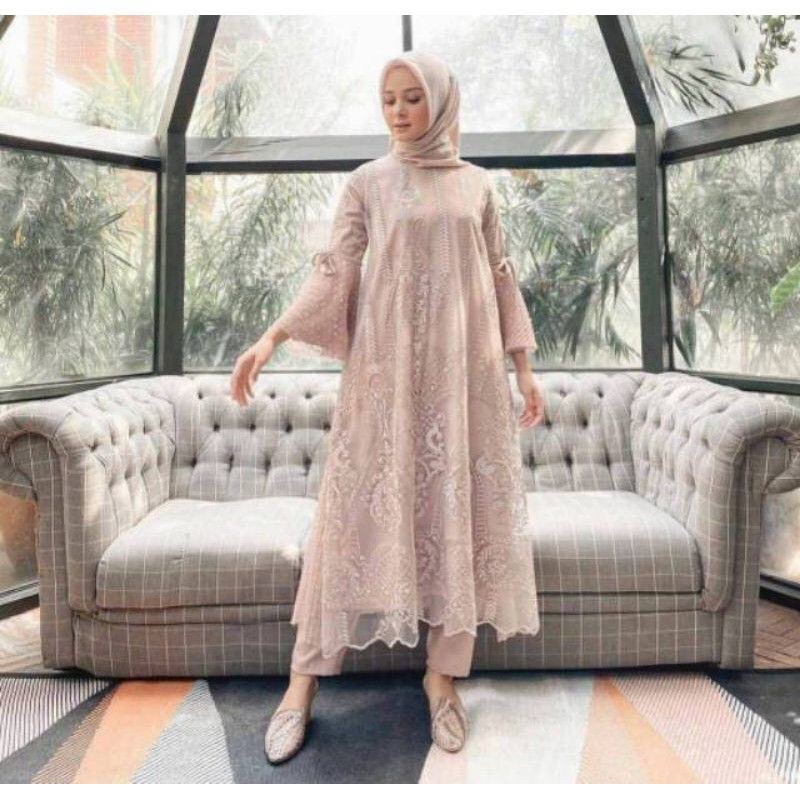 EMELY SET Setelan Tunik dress Dress bridesmaid Dress kondangan/Dress pesta tile/Dress brokat tile/Ol