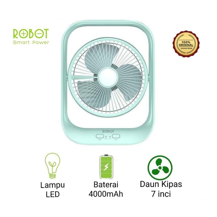 D_    Robot RT-BF13 Mini Fan Portable 7inch LED Light, 4000mAh, Rotate 300°