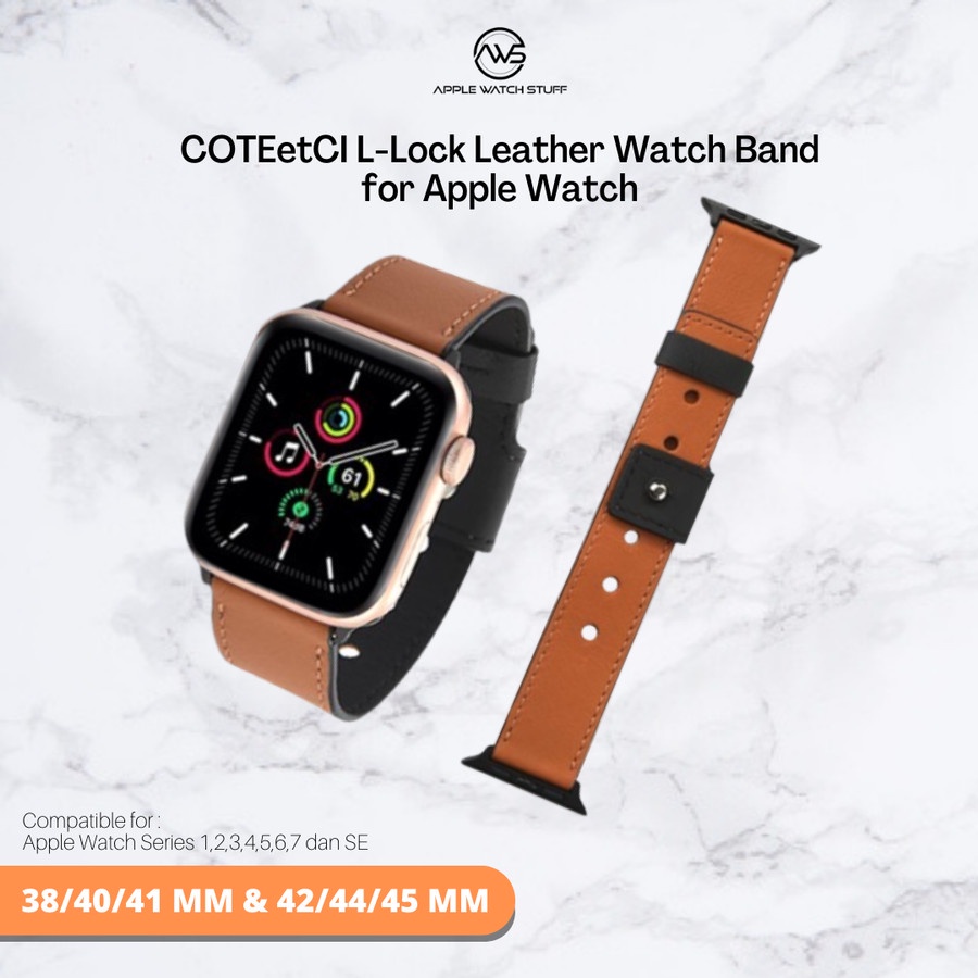 COTEetCI L-Lock Leather Watch Band for Apple Watch 1 2 3 4 5 6 7 &amp; SE