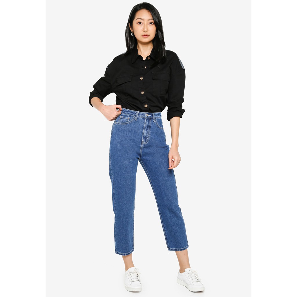 Dazina Jeans Jumbo Boyfriend Celana Jeans Wanita Biru Medium