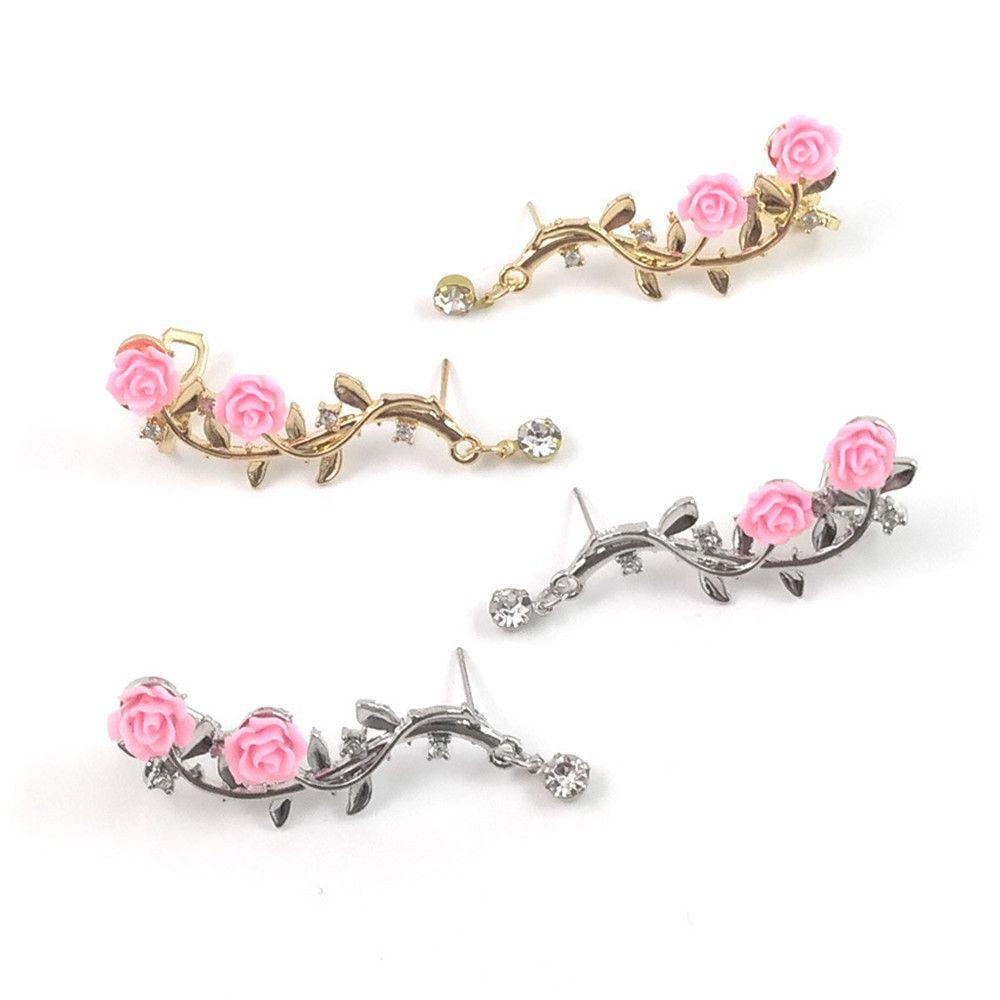 Solighter Ear Stud Princesas Boucle Pendientes Emas Pink Bungkus Klip Anting