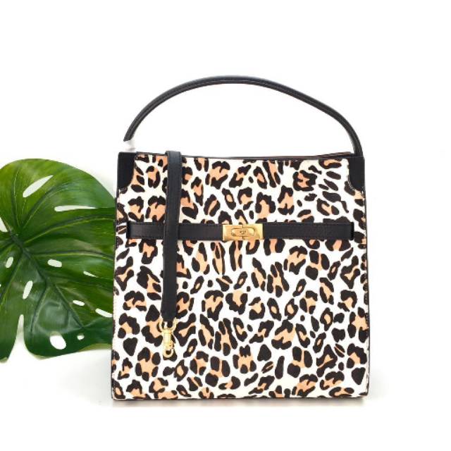 TORY BURCH Lee Radziwill Shearling Deconstructed Soft Satchel Big tas leopard ori authentic asli