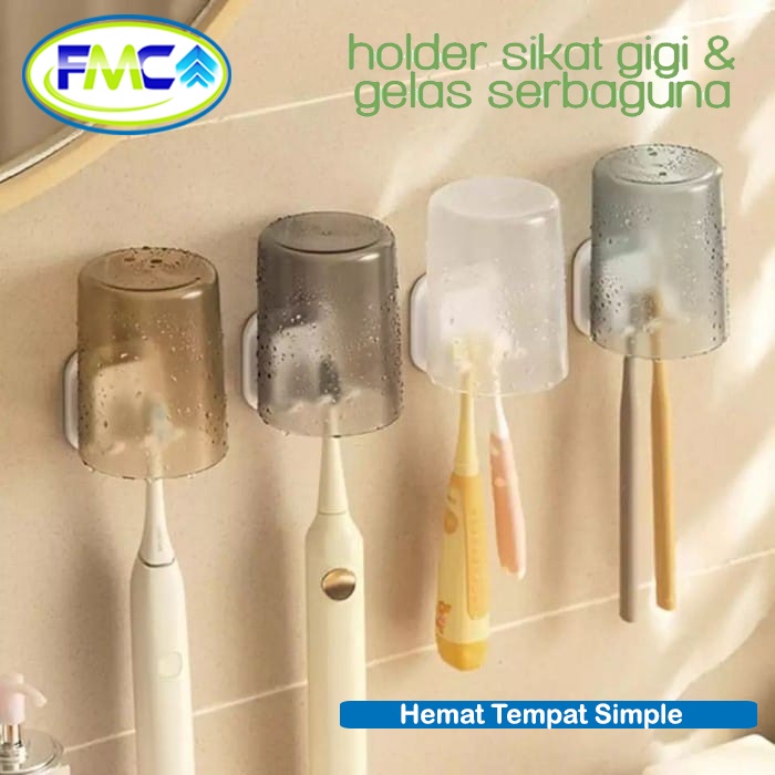 Gantungan Sikat Gigi Tempel Dinding Holder ToothBrush dan Gelas Rak Gantung Sikat Gigi Praktis Murah