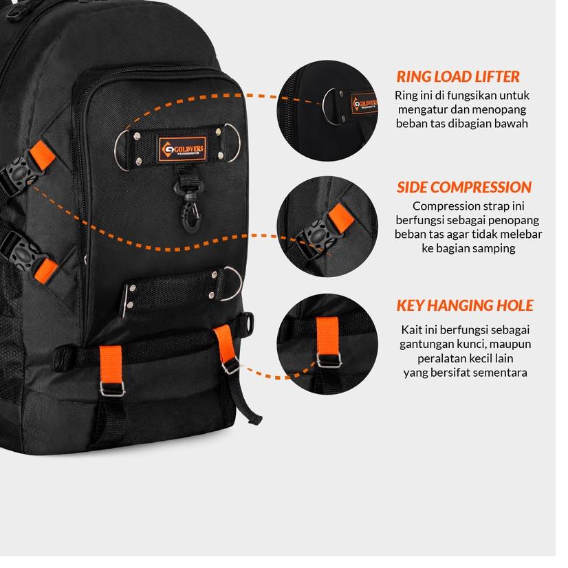 Goldvers Tas Ransel Pria Jumbo Backpack Pakaian Traveling Tas Mudik 50Litter Original Import