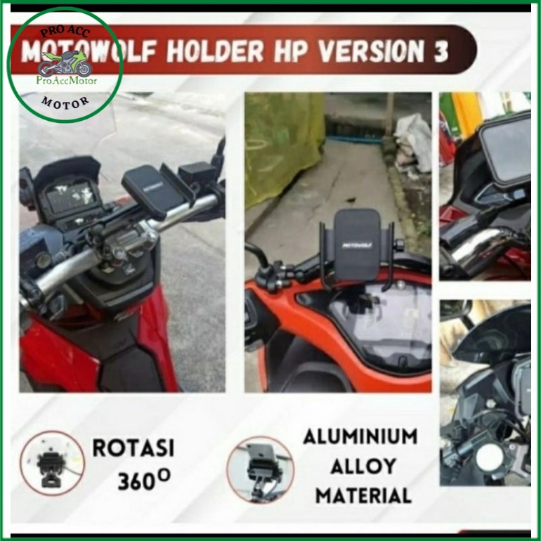 motowolf holder handphone rotasi 360 derajat motor ADV PCX NEW NMAX AEROX XMAX VARIO LEXI DLL (COD)