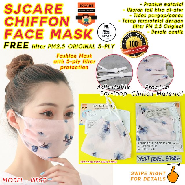 Chiffon Fashion Face Mask Breathable Masker Kain BONUS FILTER PM2.5 - WF07