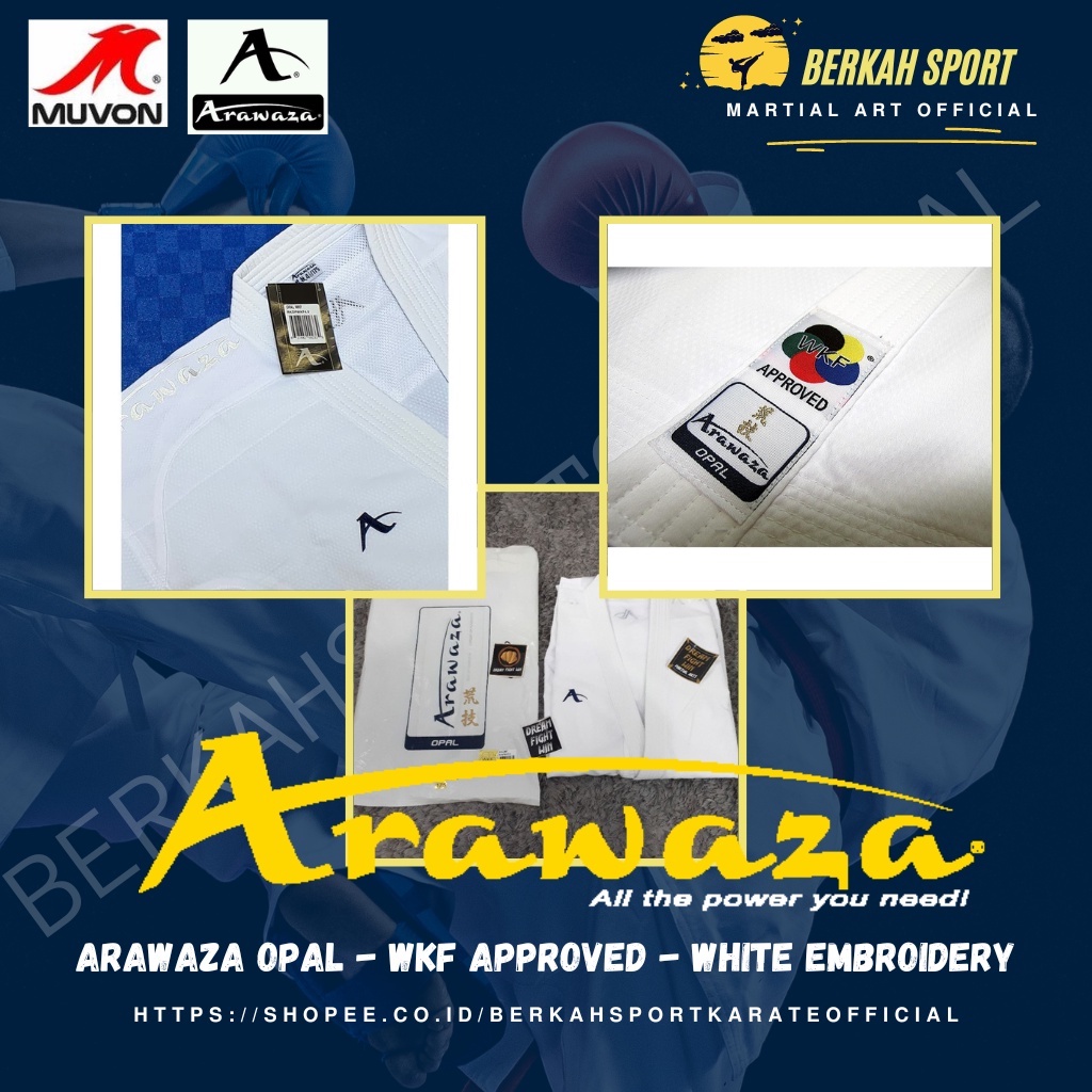 BAJU Karate Kumite ARAWAZA Opal - WKF Approved - WHITE Embroidery