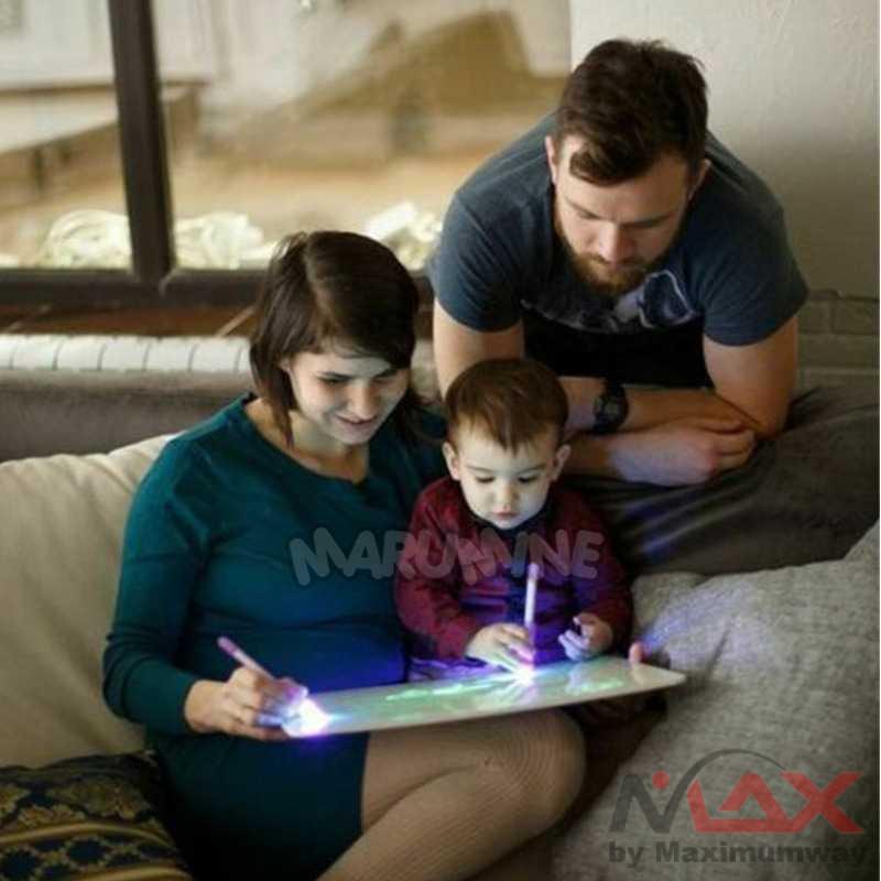 Menggambar dengan Cahaya, Papan gambar Cahaya, Tablet Gambar, MARUMINE Mainan Edukasi Menggambar Ajaib Magic Luminous A4 - F66-A4L Big Size Illuminate Light Drawing Board In Dark Kids Paint Toy DIY Educaitonal 2020 Children Toys Draw with Light