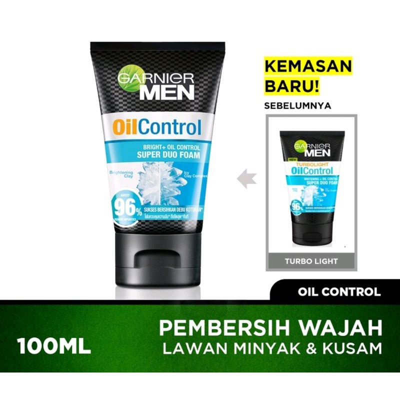 Garnier Men Series ~ Acno Fight | Anti Acne Scrub | Turbolight Power White Oil Control Whitening Wasabi Matcha Foam Cleanser | Sabun Pembersih Wajah Pria 50ml 100ml