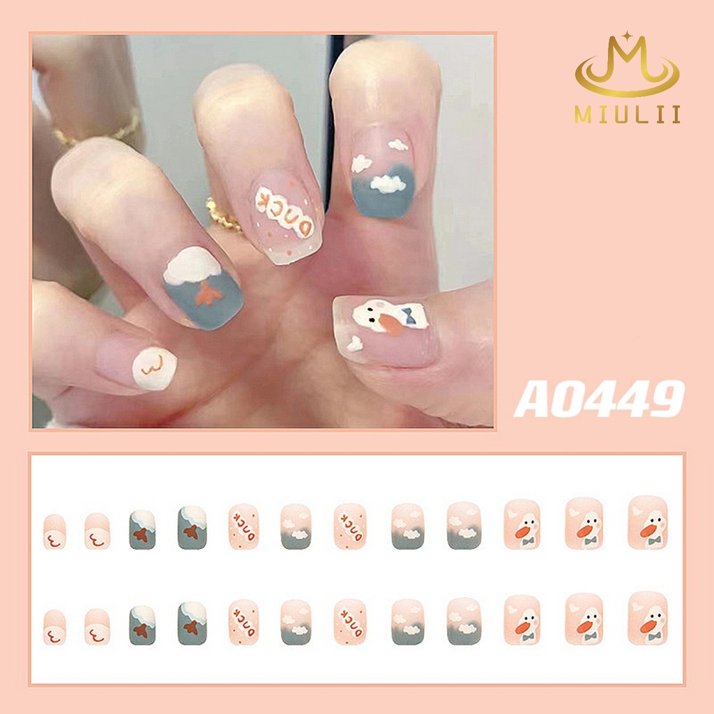 MIULII / KUKU PALSU  A0449  / 24PCS / 3D / NAIL ART / PREMIUM / CUTE / BIRU / FREE LEM JELLY / KUTEK