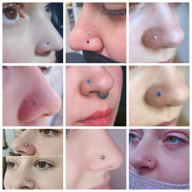 3-12Pcs/lot Color Crystal Nose Piercing Set 20G Stainless Steel Nose Studs 3mm L Shape S Shape Nostril Piercing Jewelry