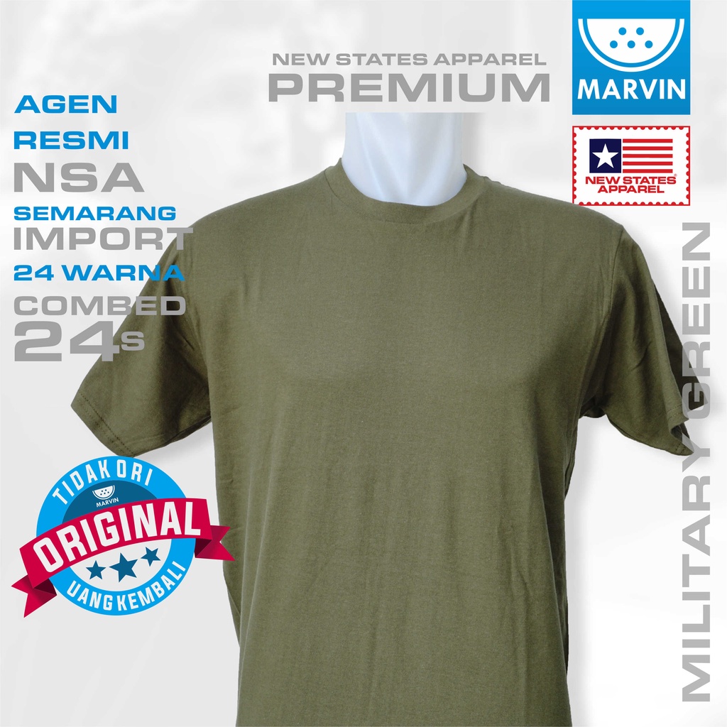 Kaos lengan pendek polos hijau new states apparel import 24s tshirt premium military green custom po