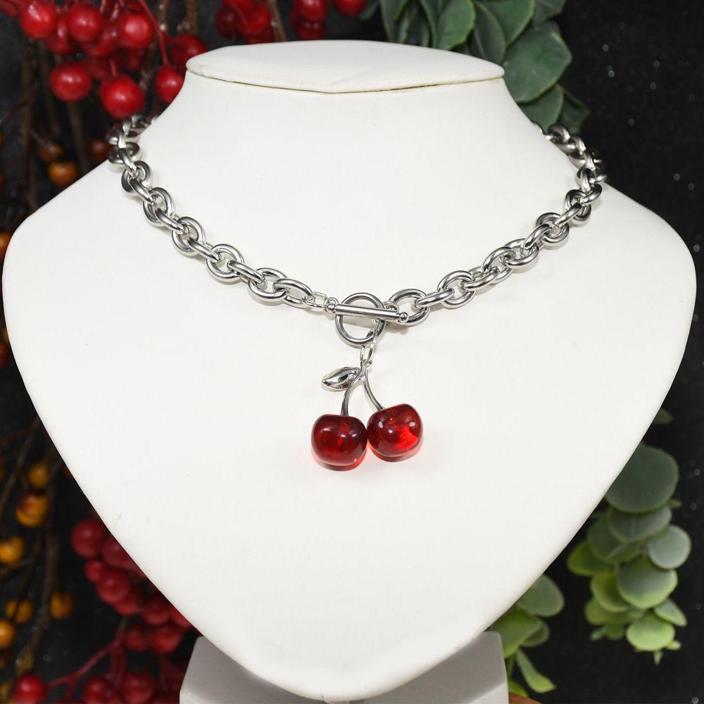 Nanas Cherry Liontin Fashion Choker Stainless Steel Harajuku Diablo Link Rantai Gothic Klavikula Rantai