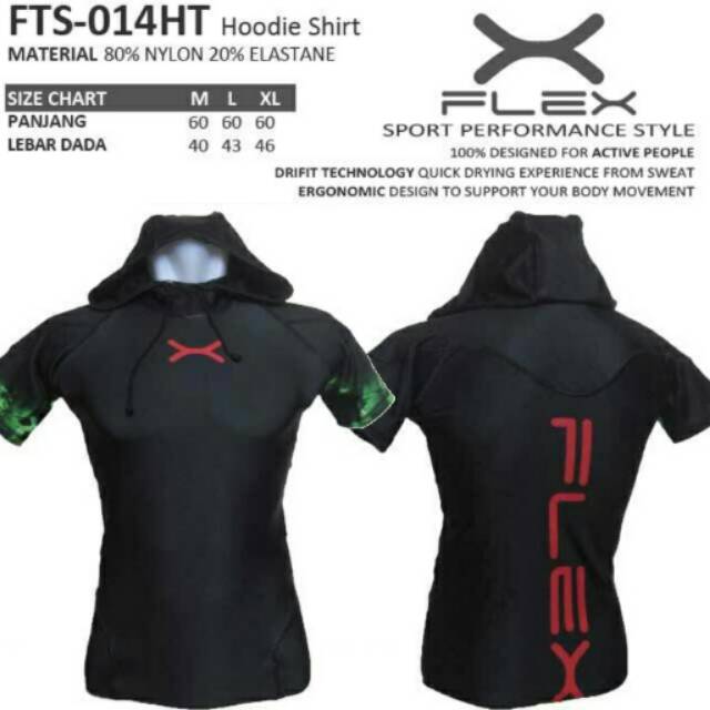 Kaos hoodie sport fitness bodyfit Flex hitam