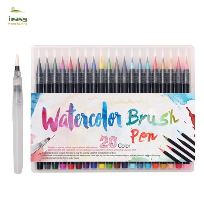 

(BISA COD) 20 Color Pen Brush Set Premium Painting Soft Tip Markers Refillable FREE ONGKIR Kode 951