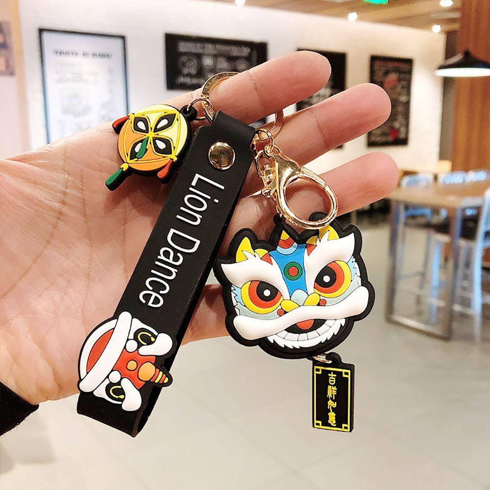 NEEDWAY Lion Dance Gantungan Kunci Pasangan Lucu Kunci Mobil Tergantung Ransel Liontin Kunci Gesper Alloy Key Lanyard