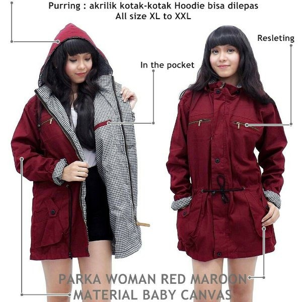 GMK - Jaket Parka Cewek Jumbo / Big Size m/l, xl, xxl 2 Lapis Luar Bahan Baby Kanvas Dalam Acrilic Hoodie bisa dilepas