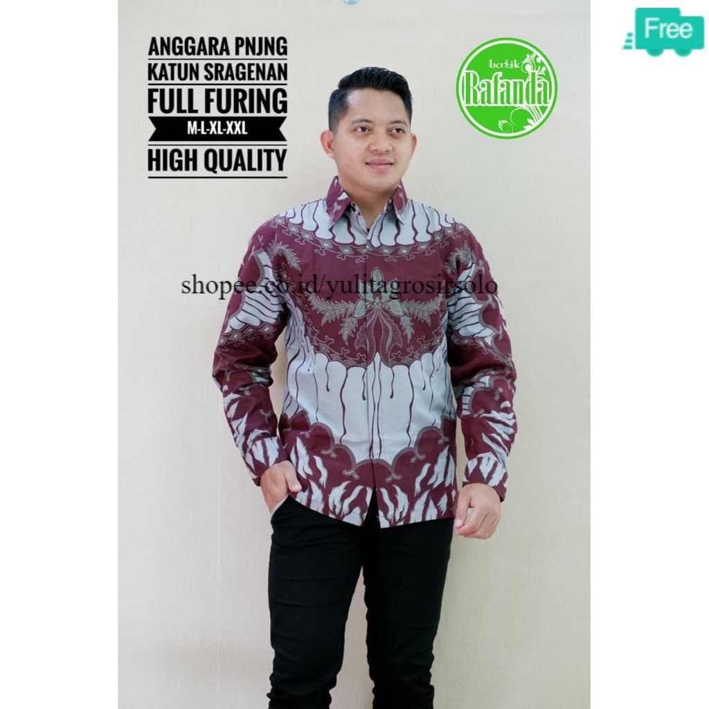 BAJUBATIK PRIA HEM KEMEJA BATIK LEBARAN  LENGAN PANJANG BAHAN PREMIUM MOTIF ANGGARA BATIK JUMBO BIGS